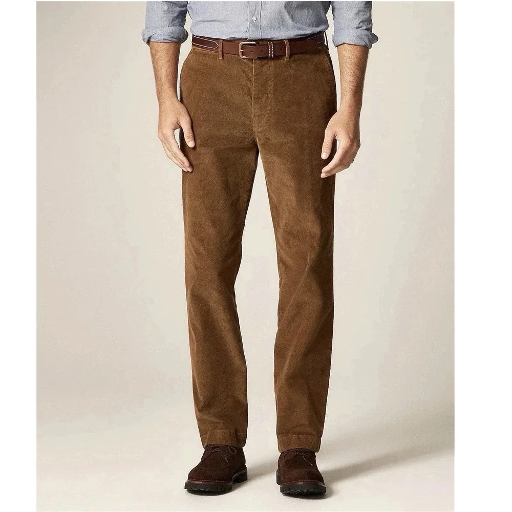 J.Crew Oarsman Corduroy Straight Chino Pant Men 38x32 Khaki Tan Brown Stretch
